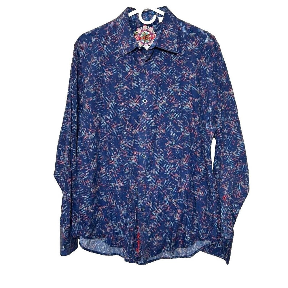 Robert Graham Button Down Shirt Men's XL Blue Geometric Long Sleeves